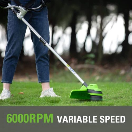 חרמש נטען Greenworks GD24X2BCBK4x 48V Brushless עם כידון אופניים - מנוע ללא פחמים לחיתוך דשא ועשבים עם 2 סוללות 4 אמפר ומטען כפול