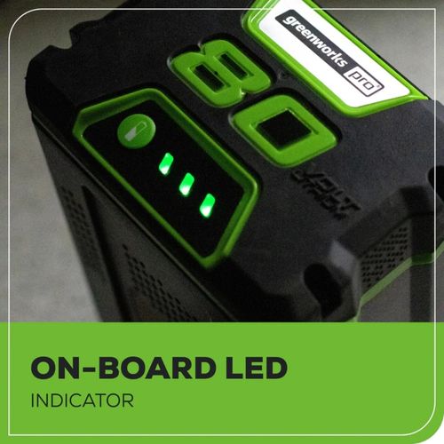 סוללה ליתיום-יון Greenworks Pro GBA80200 2 אמפר 80V - סוללה מקצועית עם חיווי LED וטעינה מהירה ב-30 דקות למשימות גינון קלות עד בינוניות