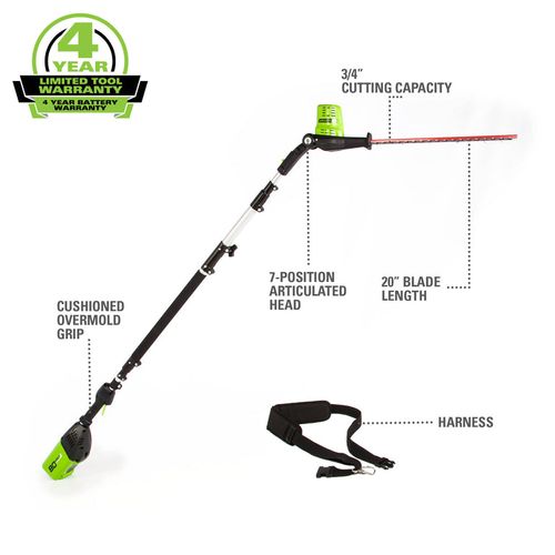 גוזם גדר חיה טלסקופי נטען Greenworks PH80B00 - כלי גיזום מקצועי 80V עם להבים כפולים 20 אינץ' וראש מתכוונן לגיזום גדרות חיות גבוהות