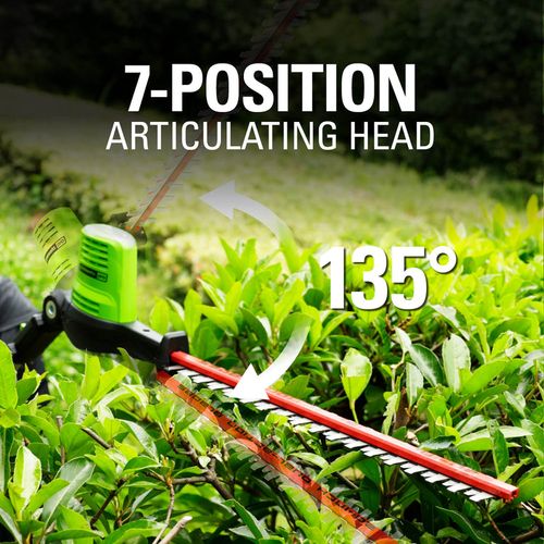 גוזם גדר חיה טלסקופי נטען Greenworks PH80B00 - כלי גיזום מקצועי 80V עם להבים כפולים 20 אינץ' וראש מתכוונן לגיזום גדרות חיות גבוהות