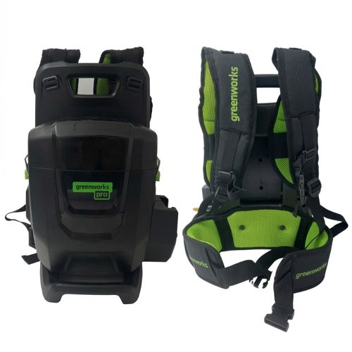 יחידת כח נישאת Greenworks 2946802 Pro 80V Dual Port - סוללת גב עם תא כפול לשתי סוללות, כבל ומתאם סוללת דמה להפעלת כל כלי גינון 80V Pro