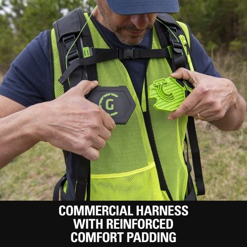 יחידת כח נישאת Greenworks 2946802 Pro 80V Dual Port - סוללת גב עם תא כפול לשתי סוללות, כבל ומתאם סוללת דמה להפעלת כל כלי גינון 80V Pro