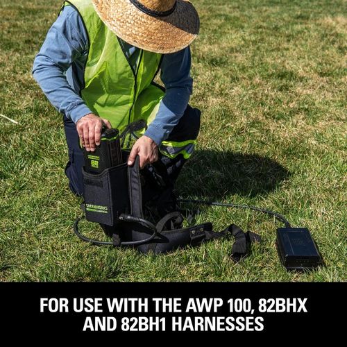 יחידת כח נישאת Greenworks 2946802 Pro 80V Dual Port - סוללת גב עם תא כפול לשתי סוללות, כבל ומתאם סוללת דמה להפעלת כל כלי גינון 80V Pro