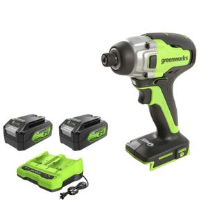 מברגת אימפקט נטענת 24V Brushless עם 2 סוללות 4 אמפר ומטען כפול - Greenworks IS24L00 24V