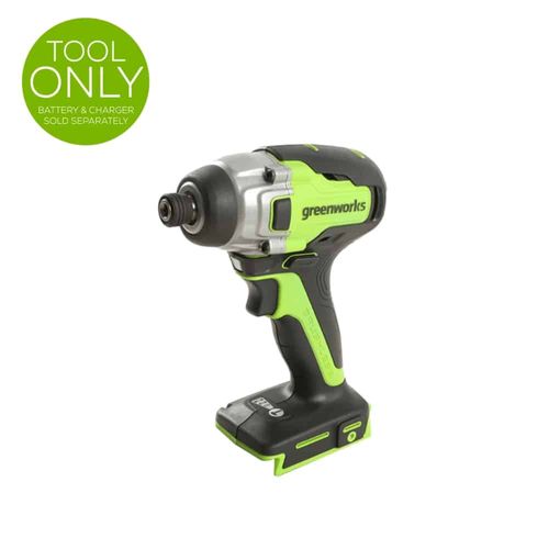מברגת אימפקט נטענת Greenworks IS24L00 24V Brushless - ערכה מלאה עם 2 סוללות 4 אמפר, מטען כפול ותיק נשיאה למשימות הברגה מקצועיות