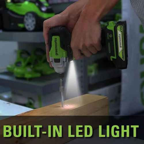 מברגת אימפקט נטענת Greenworks IS24L00 24V Brushless - ערכה מלאה עם 2 סוללות 4 אמפר, מטען כפול ותיק נשיאה למשימות הברגה מקצועיות