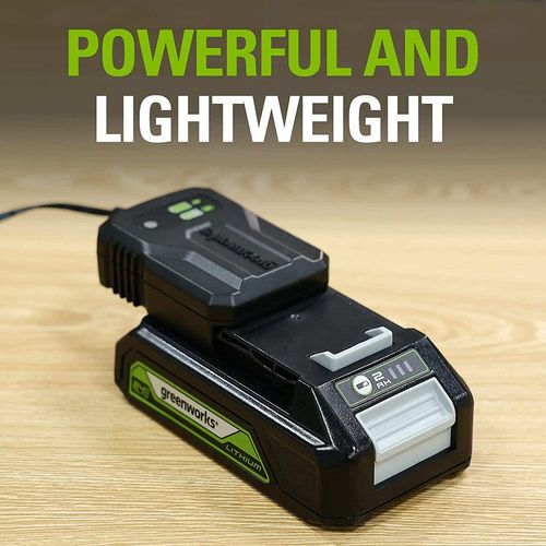 מטען קומפקטי Greenworks 2978602 24V 2 אמפר - מטען קל ונוח לסוללות 24V עם חיווי LED אבחוני וטעינה מהירה