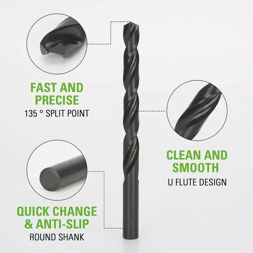 סט מקדחים וביטים 60 חלקים Greenworks 3510902 - מזוודת פלסטיק מסודרת עם מקדחי מתכת, עץ ובטון, ביטים מגוונים ואביזרים לעבודה מקצועית בכל חומר