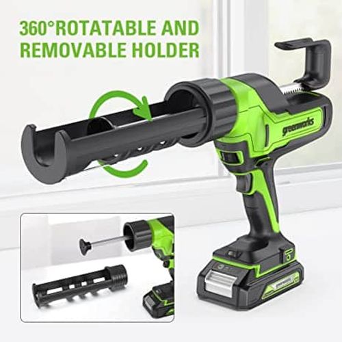 אקדח סיליקון נטען Greenworks 3503102 24V Brushless - כלי מקצועי עם מחזיק 360°, 6 מהירויות ותאורת LED לעבודות איטום מדויקות