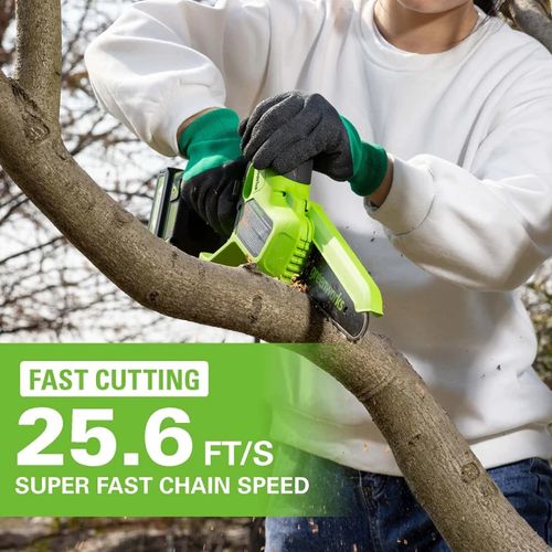 מסור שרשרת מיני נטען Greenworks CS24L210 24V - מסור קומפקטי עם להב 10 ס