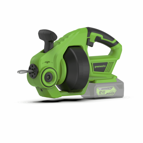 ספירלה נטענת לביוב Greenworks G24DA - כלי מקצועי לפתיחת סתימות עם כבל 7.5 מטר וראש קפיץ נירוסטה, מנוע 550 סל
