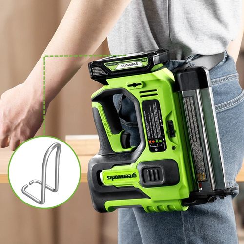 אקדח מסמרים נטען Greenworks GD24BN - כלי עבודה מקצועי עם מנוע בראשלס, מגזין 110 מסמרים ובקרת עומק לעבודות עץ וריהוט