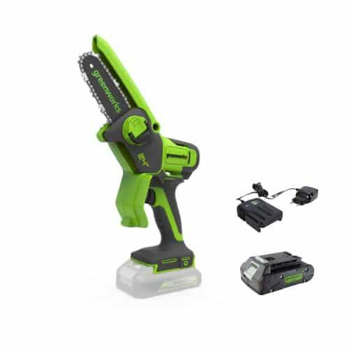 מסור שרשרת מיני Greenworks G24MCS10K2 24V Brushless - כלי נטען קומפקטי עם להב 10 ס