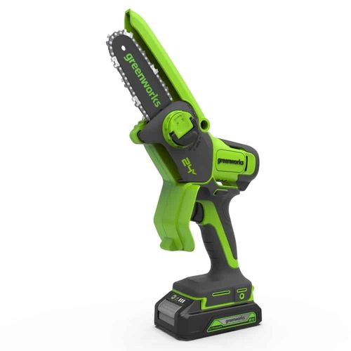 מסור שרשרת מיני Greenworks G24MCS10K2 24V Brushless - כלי נטען קומפקטי עם להב 10 ס