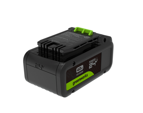 סוללה נטענת Greenworks PA400T 24V 4Ah עם יציאת USB-C דו כיוונית וטכנולוגיית TABLESS - מבט על רקע לבן המציג את העיצוב הקומפקטי ונוריות LED