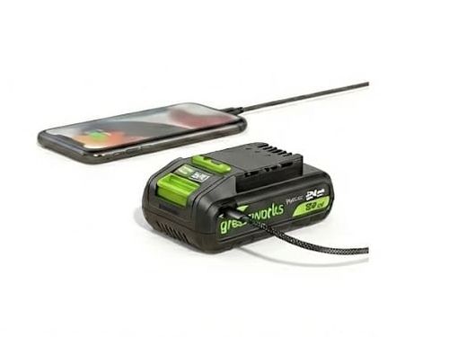 קיט התנעה נטען Greenworks K2S4BEAA1 24V - סוללת ליתיום 4 אמפר עם מטען USB-C 65 וואט ויציאה דו-כיוונית לשימוש כ-Powerbank
