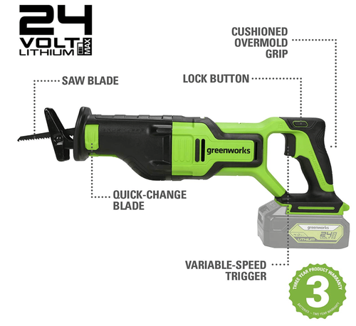מסור חרב נטען 24V - Greenworks GD24RS 24V