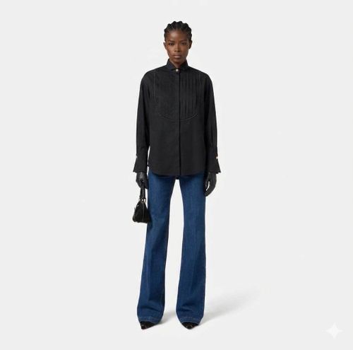  Cotton shirt with tuxedo details - COLOR BLACK