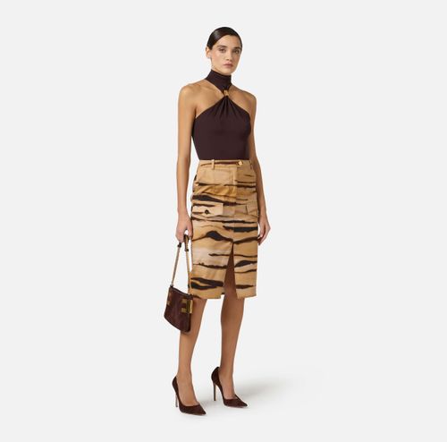 Drill skirt with tiger print