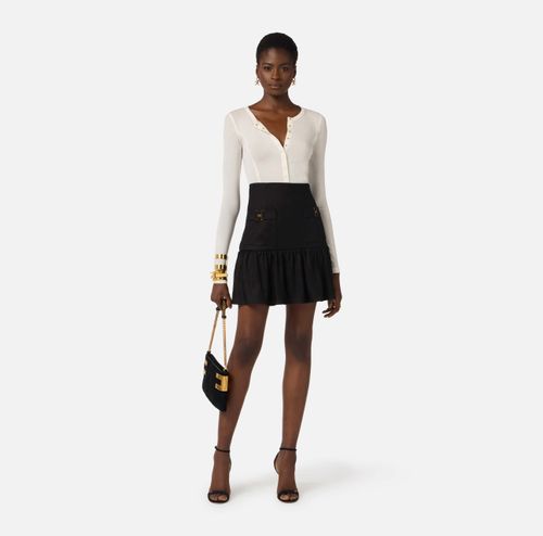 Linen-blend skirt with jewel details