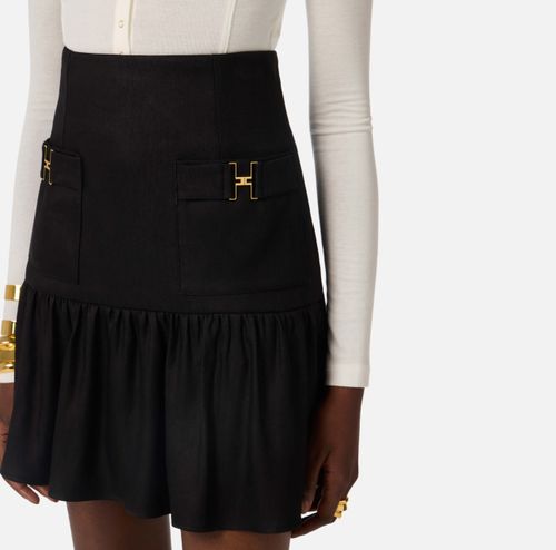 Linen-blend skirt with jewel details