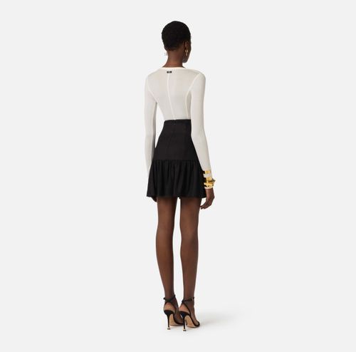 Linen-blend skirt with jewel details