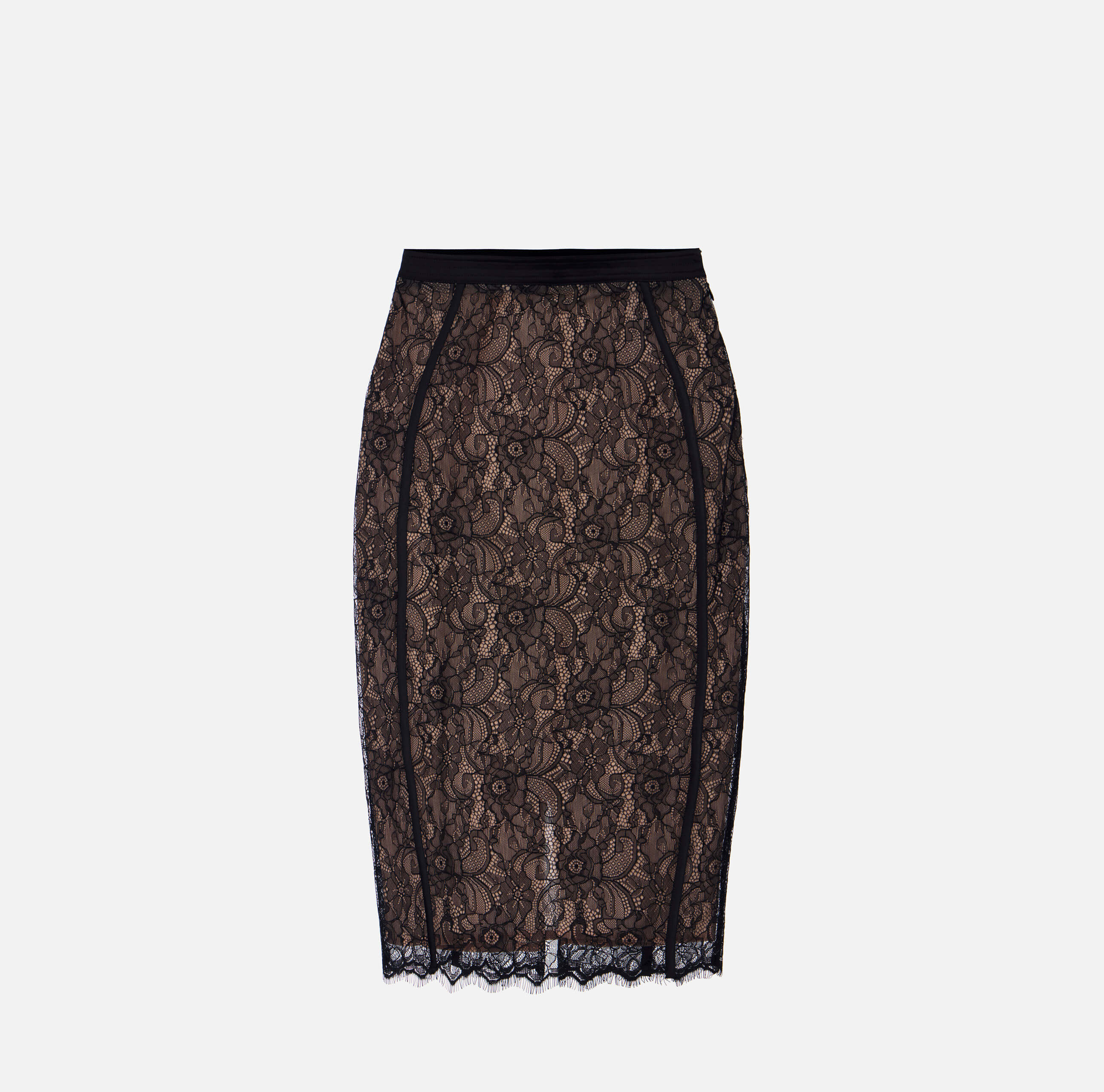 Skirt in floral lace and satin