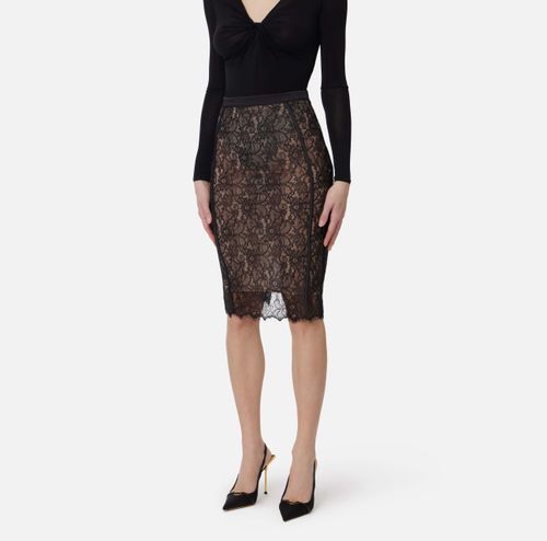 Skirt in floral lace and satin