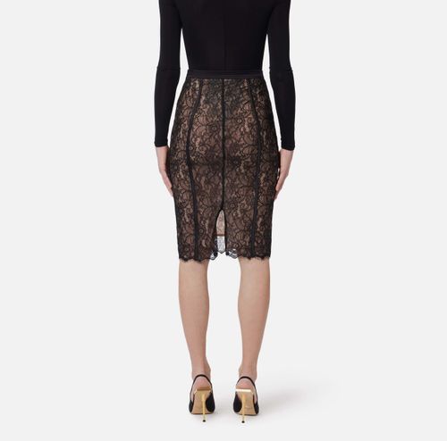 Skirt in floral lace and satin