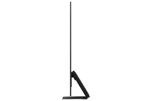 מבט מהצד על מסך הדגל הדק במיוחד Infinity One של סמסונג עם קופסת One Connect.