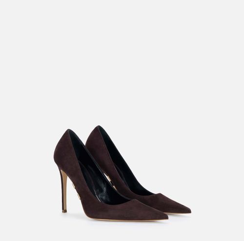 Suede pumps with jewel logo