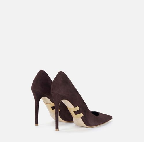 Suede pumps with jewel logo