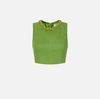 Linen-blend top with jewel chain