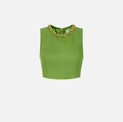 Linen-blend top with jewel chain