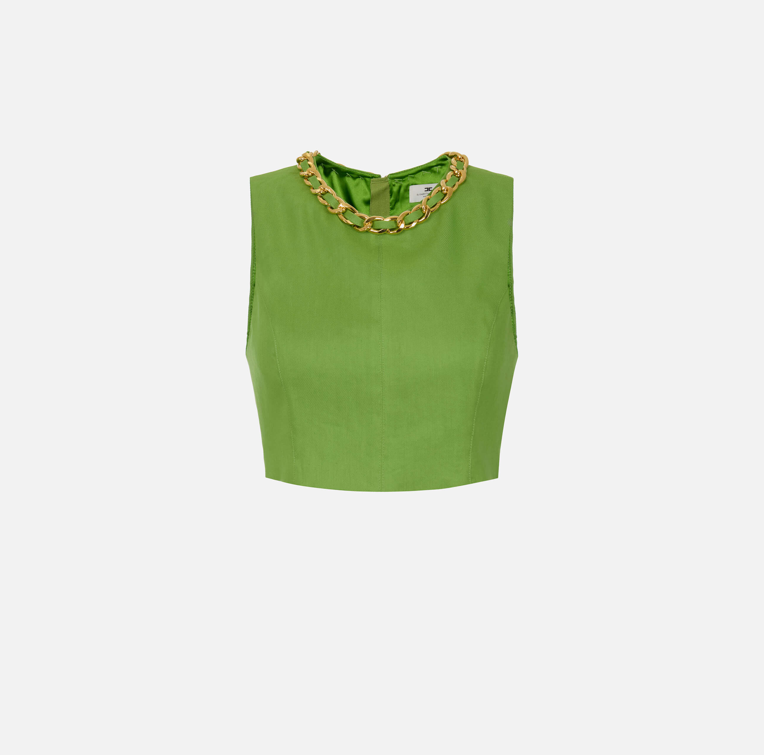 Linen-blend top with jewel chain