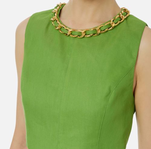 Linen-blend top with jewel chain