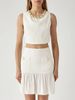 Linen-blend top with jewel chain