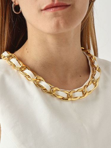 Linen-blend top with jewel chain