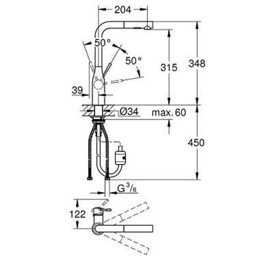 GROHE ברז מטבח נשלף סדרת אסנס מקט 30504000 גימור כרום-יבואן רישמי