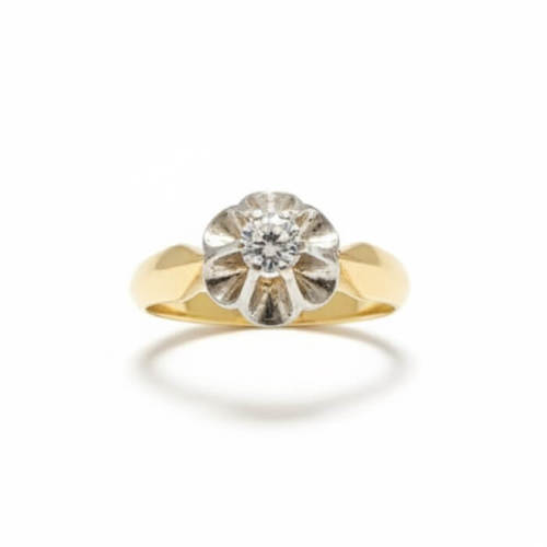 טבעת פרח יהלום 0.15CT מזהב 14K