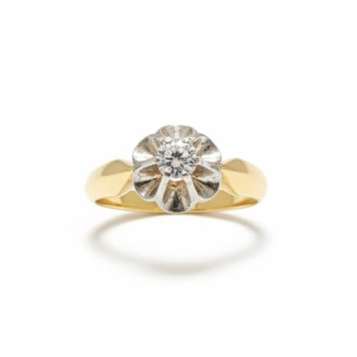 טבעת פרח יהלום 0.15CT מזהב 14K