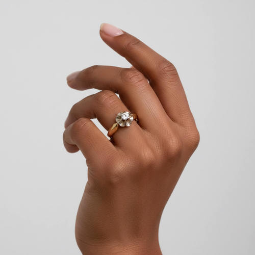 טבעת פרח יהלום 0.15CT מזהב 14K