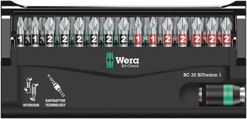 סט ביטים 1/4 30 יח' כולל מוביל Bit-Check BiTorsion מבית WERA