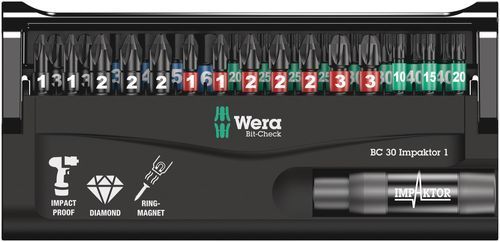 סט ביטים כולל מוביל אימפקט מגנטי 30 יח' Bit-Check מבית WERA