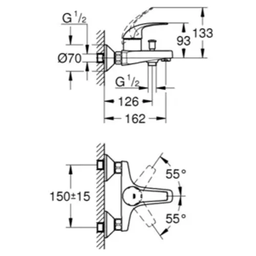 סוללה לאמבט באוקרב BAUCURVE כרום GROHE - גרואה 23599000 GROHE גרואה