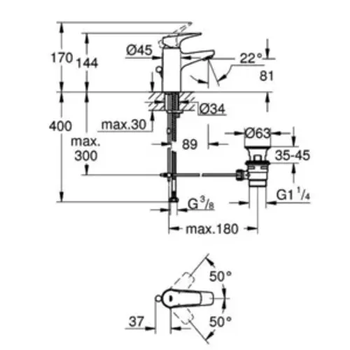 ברז פרח קצר כולל ונטיל דגם BAUFLOW כרום GR-23751000 GROHE גרואה