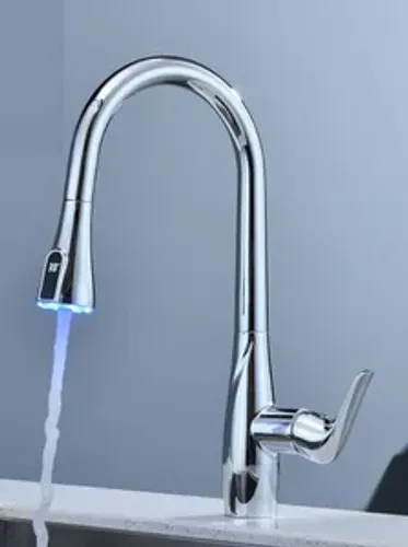 ברז מטבח נשלף 2 מצבי זרימה ונורת לד ניקל מבריק 1096L סיוון אופיר