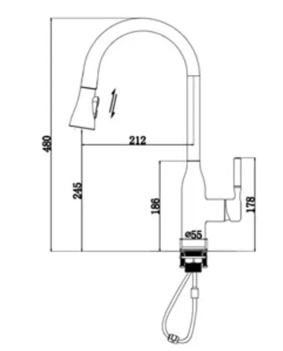 ברז מטבח נשלף 2 מצבי זרימה ונורת לד שחור מט 1025BL סיוון אופיר
