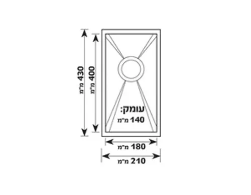 כיור מטבח יחיד נירוסטה 43X21X14 ס