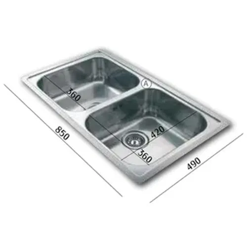 כיור נירוסטה כפול אדמירל 20 למטבח 49X85X18 ס